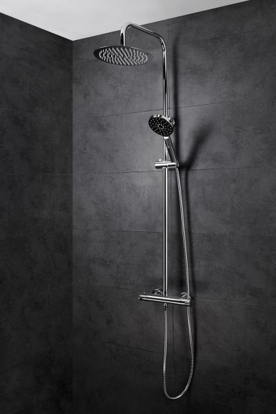 AQG Nite, душевая колонна регул. по высоте 95-150 см: c термостатом и круглым верхним душем 25 см, цвет хром
