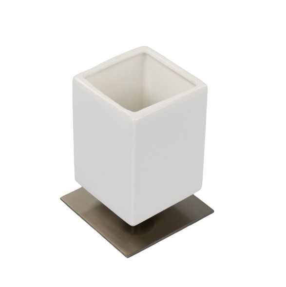 Stil Haus Urania, настольный керамический стакан на ножке, цвет никель сатин - белая керамика