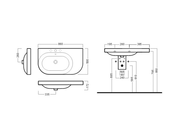 Раковина HATRIA DAYTIME Y0YJ01 подвесная с одним отверстием с переливом цвет белый