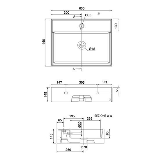 Раковина Scarabeo TEOREMA 2.0 подвесная или накладная с переливом с одним отверстием цвет черный матовый с антибактериальным и грязеотталкивающим покрытием BIOKER 5105 49 BK