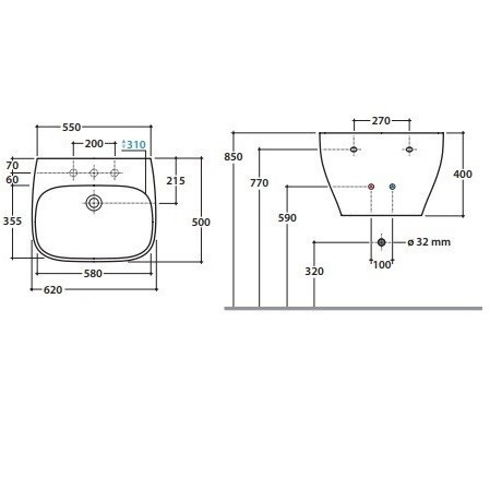 Раковина GLOBO GENESIS подвесная с тремя намеченными отверстиями  цвет белый GE061BI