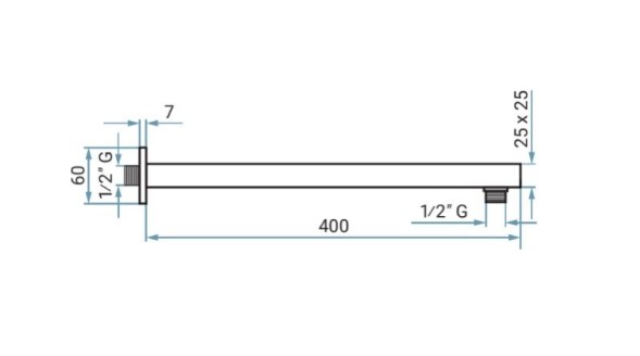 Emmevi, настенный квадратный кронштейн 40 см, для верхнего душа, подключение 1/2", цвет брашированный никель C00728/NS