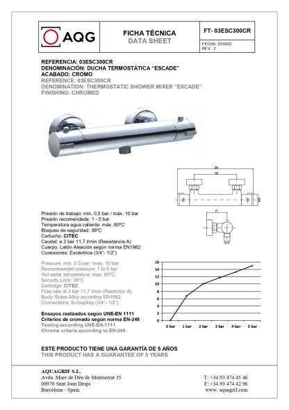 AQG ESCADA, однорычажный смеситель для ванны с термостатом, цвет хром