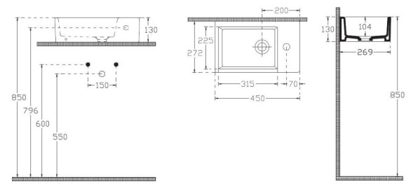 Раковина ISVEA Purita накладная ШГВ 450*270*130 с одним отверстием для смесителя цвет белый 10PL51045
