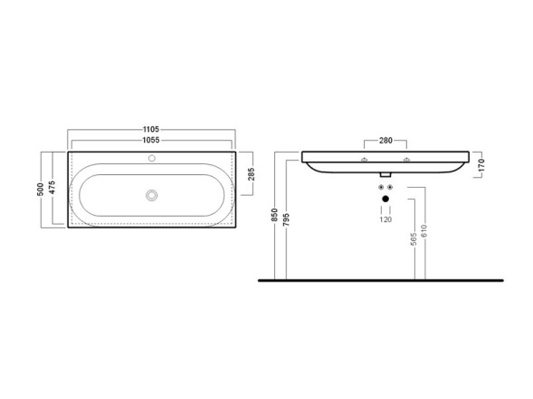 Раковина HATRIA DAYTIME Y0YR01 подвесная или на тумбу с одним отверстием с переливом цвет белый