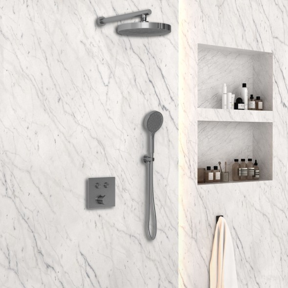 Vincea Душевой комплект Инспаер (Inspire) VSFW-4I212GM встраиваемый, двухрежимный, вороненая сталь