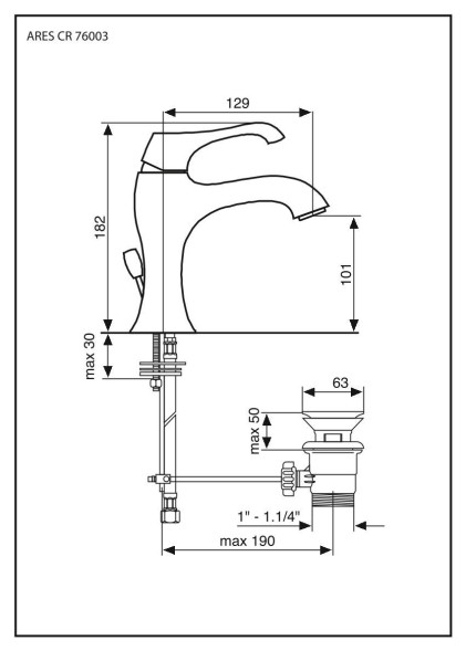 Emmevi Ares, однорычажный смеситель для раковины (излив 12,9 см), с донным клапаном, цвет античное золото 76003/OA