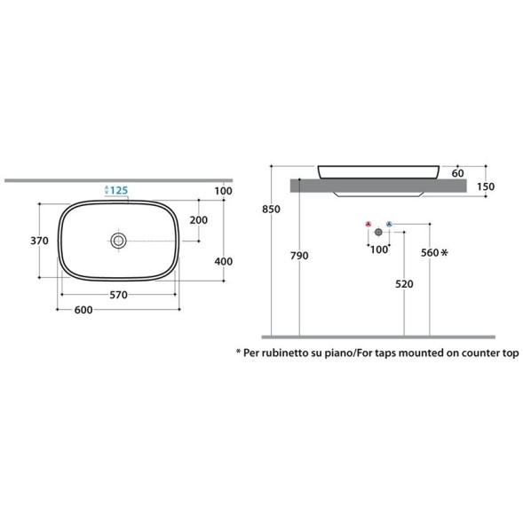 Раковина GLOBO GENESIS полувстраиваемая без отверстий цвет белый GE042BI