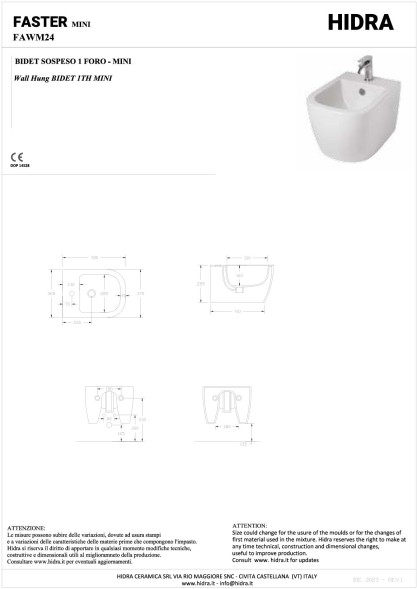 Hidra Faster Mini, подвесное биде c крепежом, 48x36,5x28,5h см, цвет черный матовый