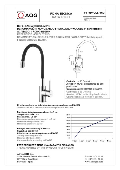 AQG WOLLOBY, смеситель для кухни с гибким черным изливом, цвет хром