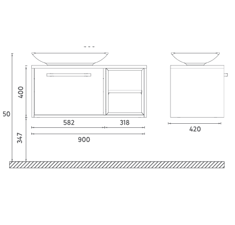 Тумба подвесная ISVEA Cavalli 90, 24CV1390090I, (без раковины), дуб - антрацит 24CV1390090I
