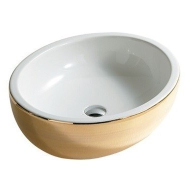 Раковина GALASSIA ERGO 9863 OR накладная без отверстий без перелива цвет золото/белый