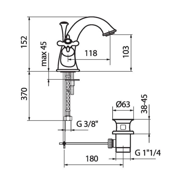 Смеситель для раковины Webert Ottocento OT700102065. бронза
