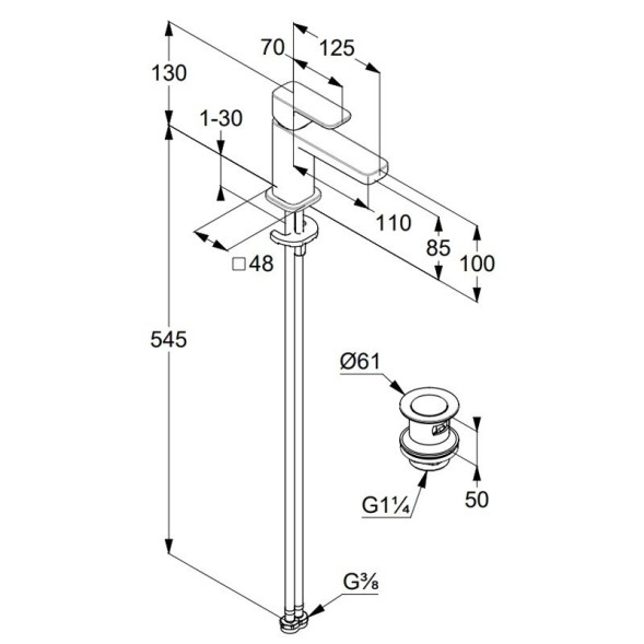 Смеситель KLUDI RENON 42266N175 для раковины на одно отверстие однорычажный с донным клапаном