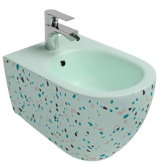 Биде ISVEA Infinity подвесной ШГВ 365*530*400, цвет мятно-зеленый матовый Terrazzo 10NF41001-TRZ-2T