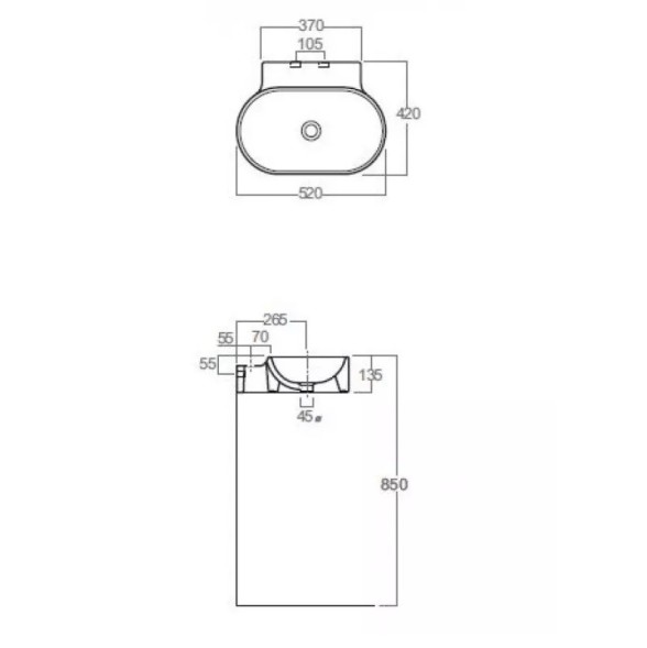 Раковина SIMAS FLOW подвесная с одним намеченным отверстием цвет белый FL17