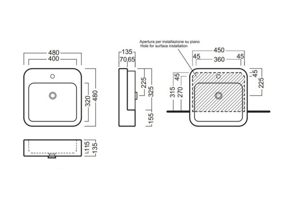 Раковина HATRIA HAPPY HOUR Y0M801 полувстраиваемая с одним отверстием с переливом цвет белый