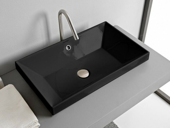 Раковина Scarabeo TEOREMA 2.0 полувстраиваемая с переливом без отверстий цвет черный матовый с антибактериальным и грязеотталкивающим покрытием BIOKER 5131 49 BK
