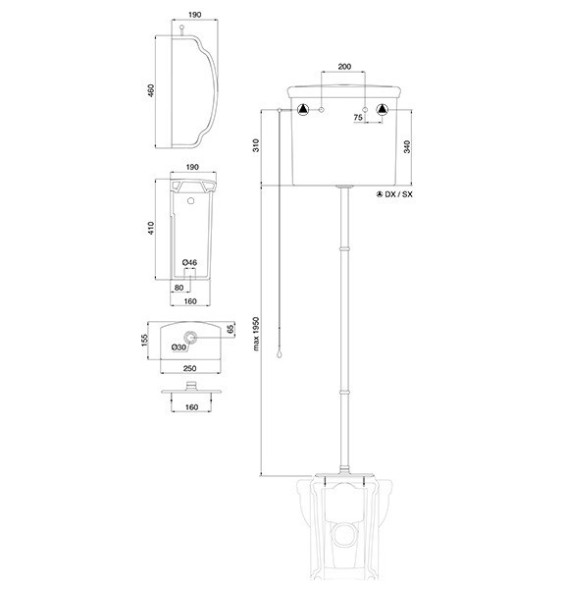 Бачок Scarabeo Castellana на высокой трубе с механизмом смыва цвет белый фурнитура хром 5364CR