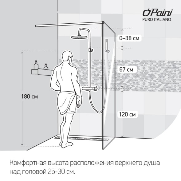 Paini Душевая система Cox 250 мм, с термостатом, черный брашированный PVD (PZ)