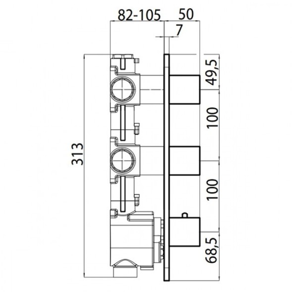 Встраиваемая часть Bossini Z030201000 для термостата для ванны и душа на 2 потребителя с 2 вентилями