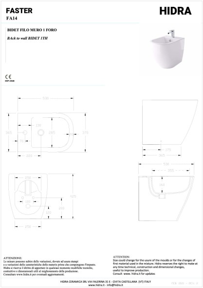 Hidra Faster, напольное биде c крепежом, 53x36,5x42,5h см, цвет белый матовый