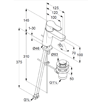 Смеситель KLUDI PURE&amp;EASY 373829165 для раковины на одно отверстие однорычажный с донным клапаном